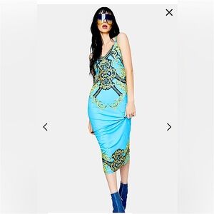 AFRM chain teal blue baroque slip dress - RARE!